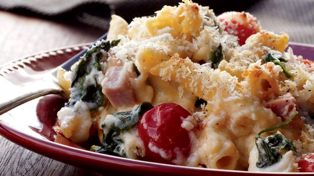 Healthy spinach ham mac and cheese