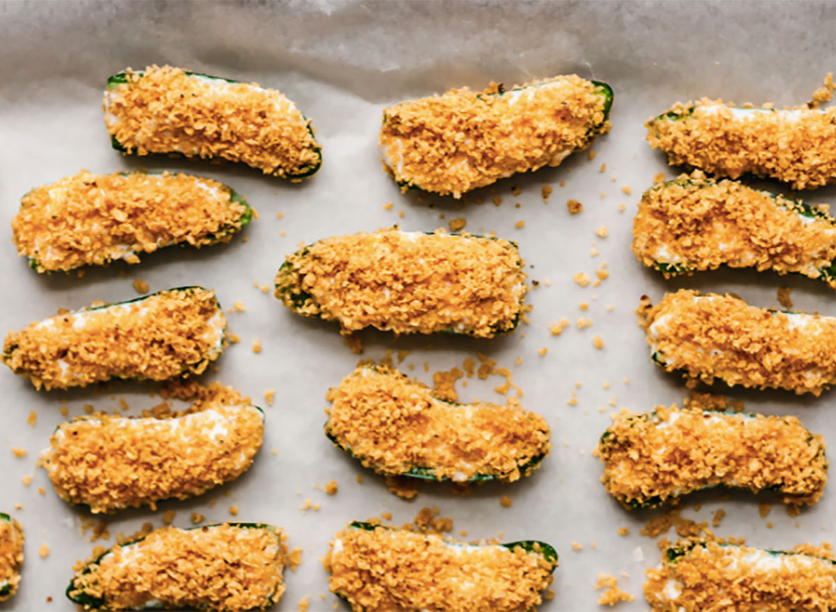 jalapeno poppers on baking sheet