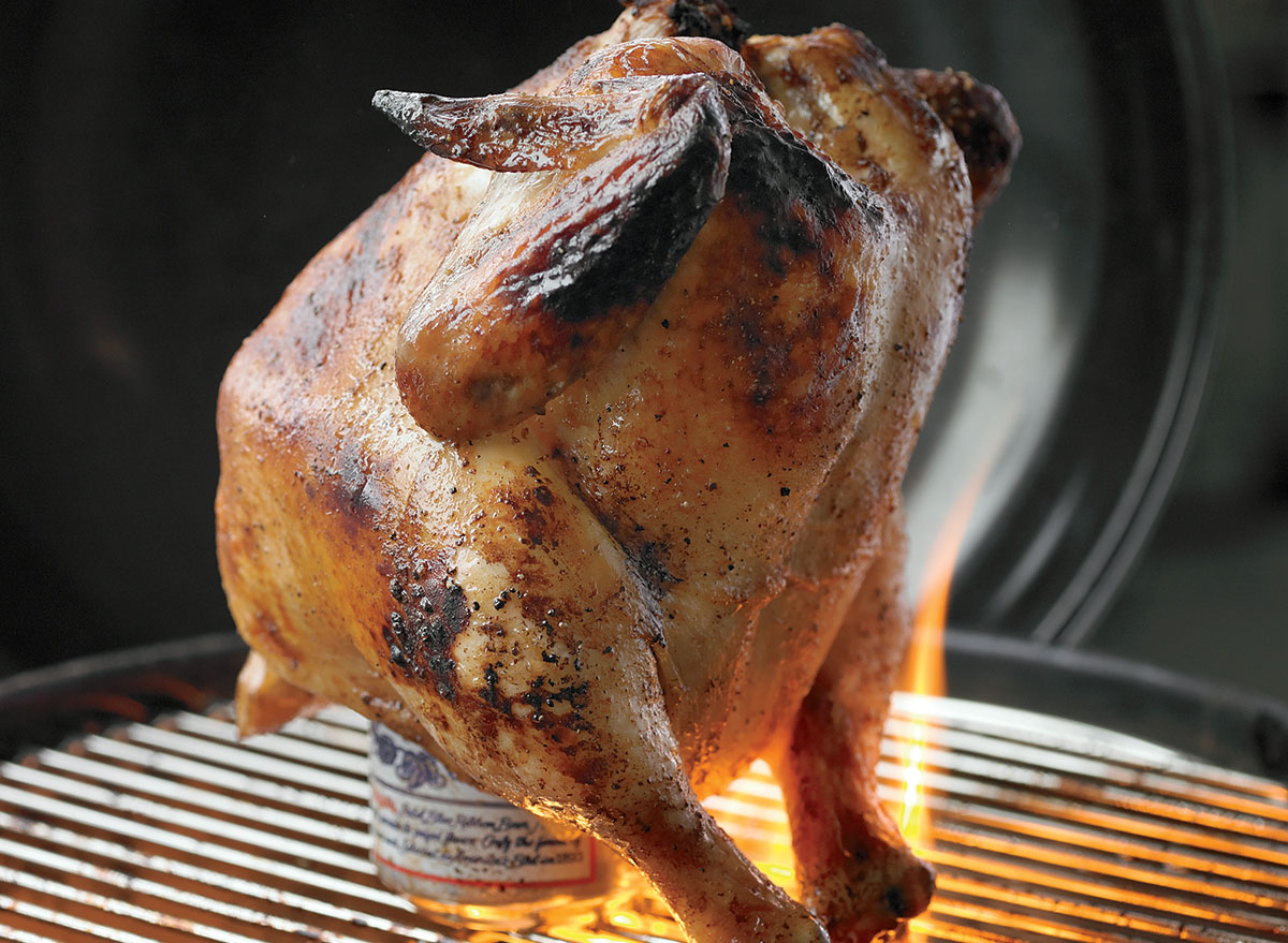 Low-calorie beer can chicken