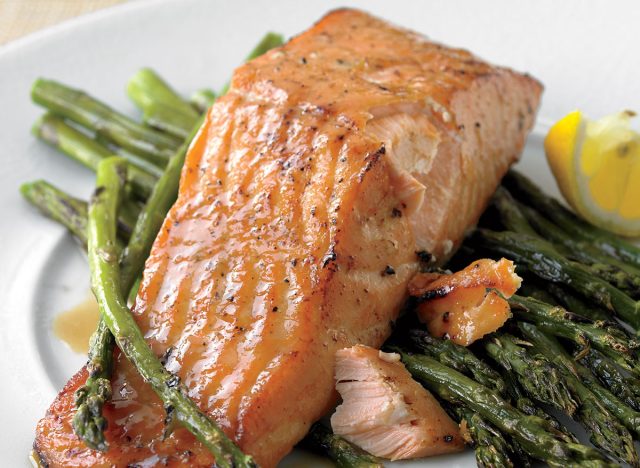 Low Calorie Honey Mustard Salmon with Roasted Asparagus