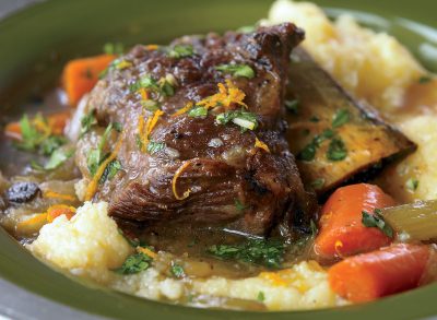 Low-calorie short ribs braised in guinness