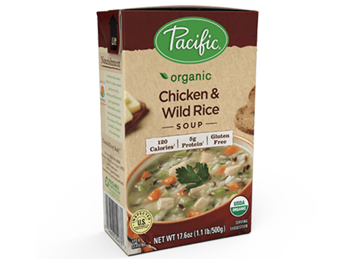 Pacific organic chicken and wild rice soup box