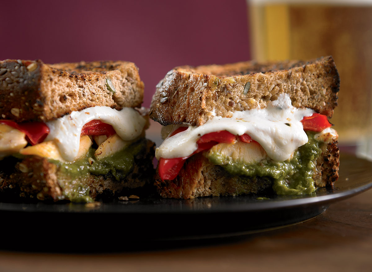 Paleo chicken panini with pesto and peppers