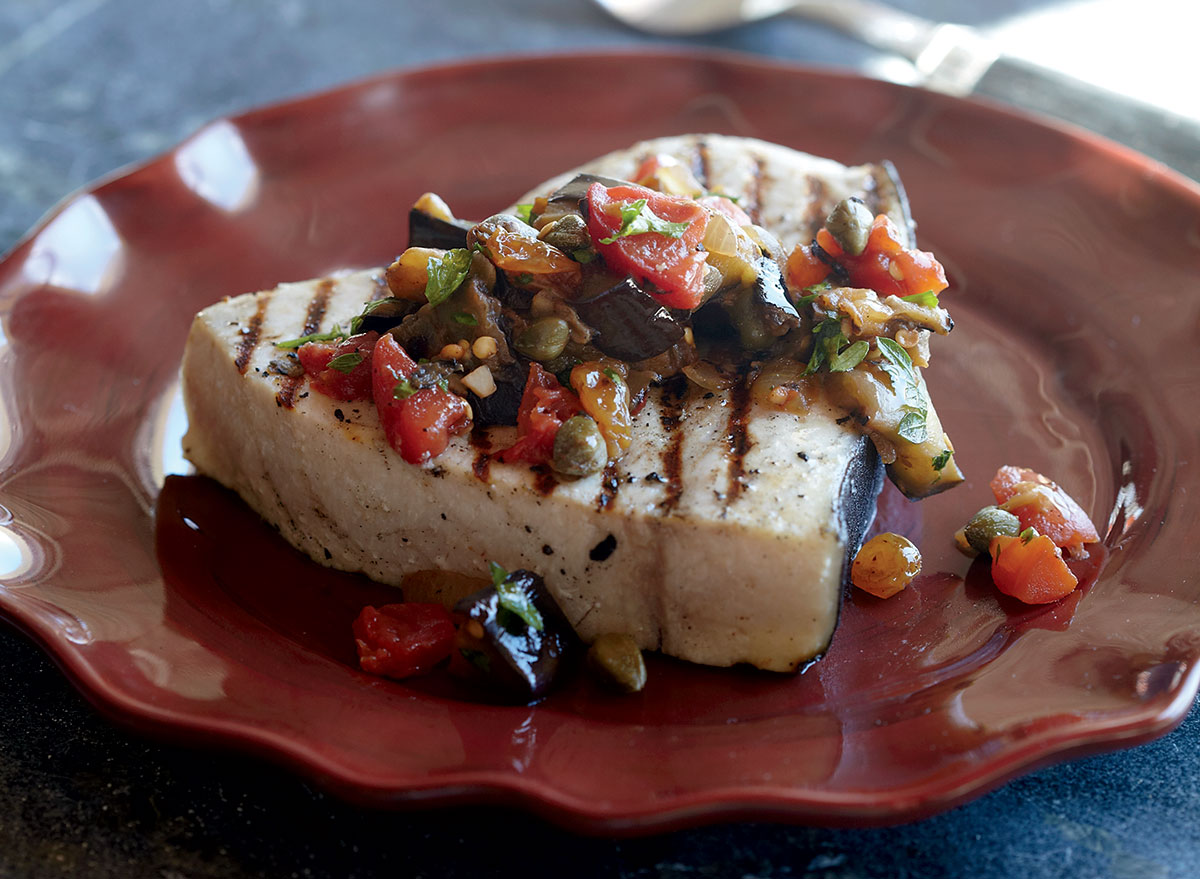 Grilled Swordfish with Caponata Recipe — Eat This Not That