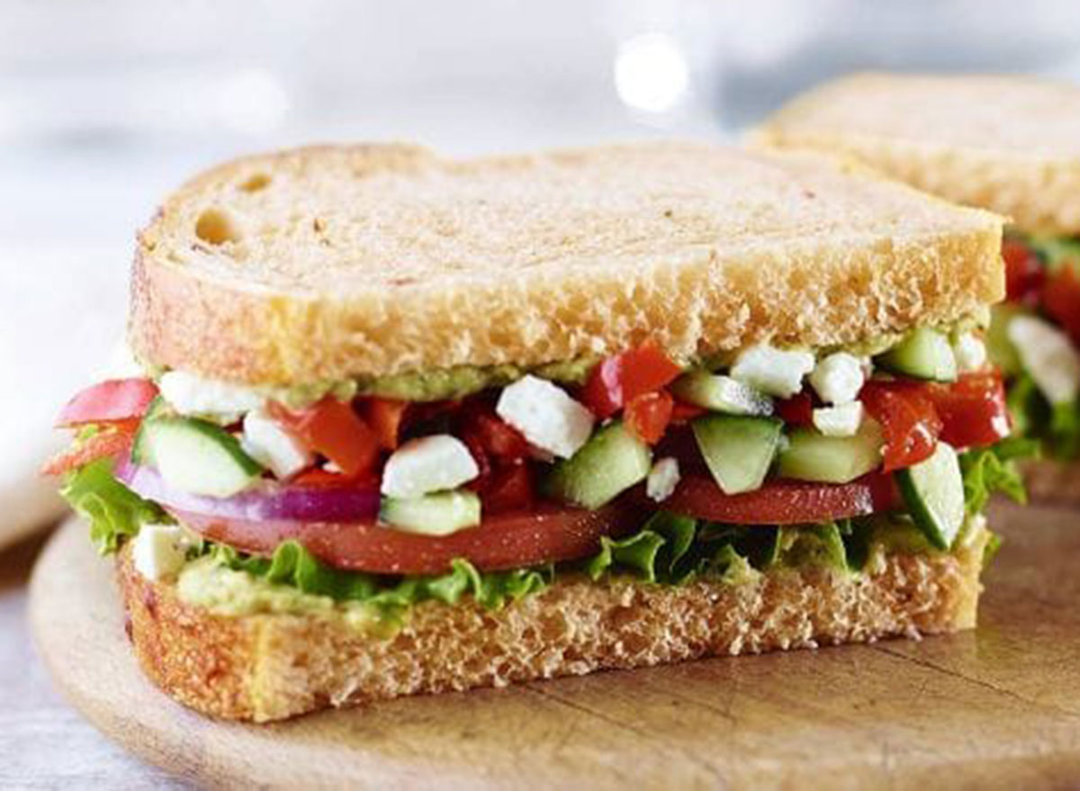 Panera mediterranean veggie sandwich on tomato basil