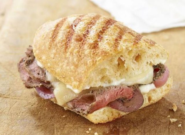 Panera steak and white cheddar panini on a French baguette