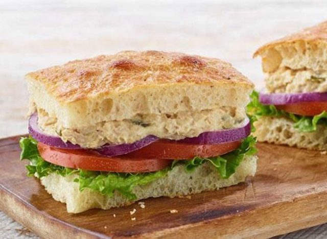 Panera tuna salad sandwich on black pepper focaccia