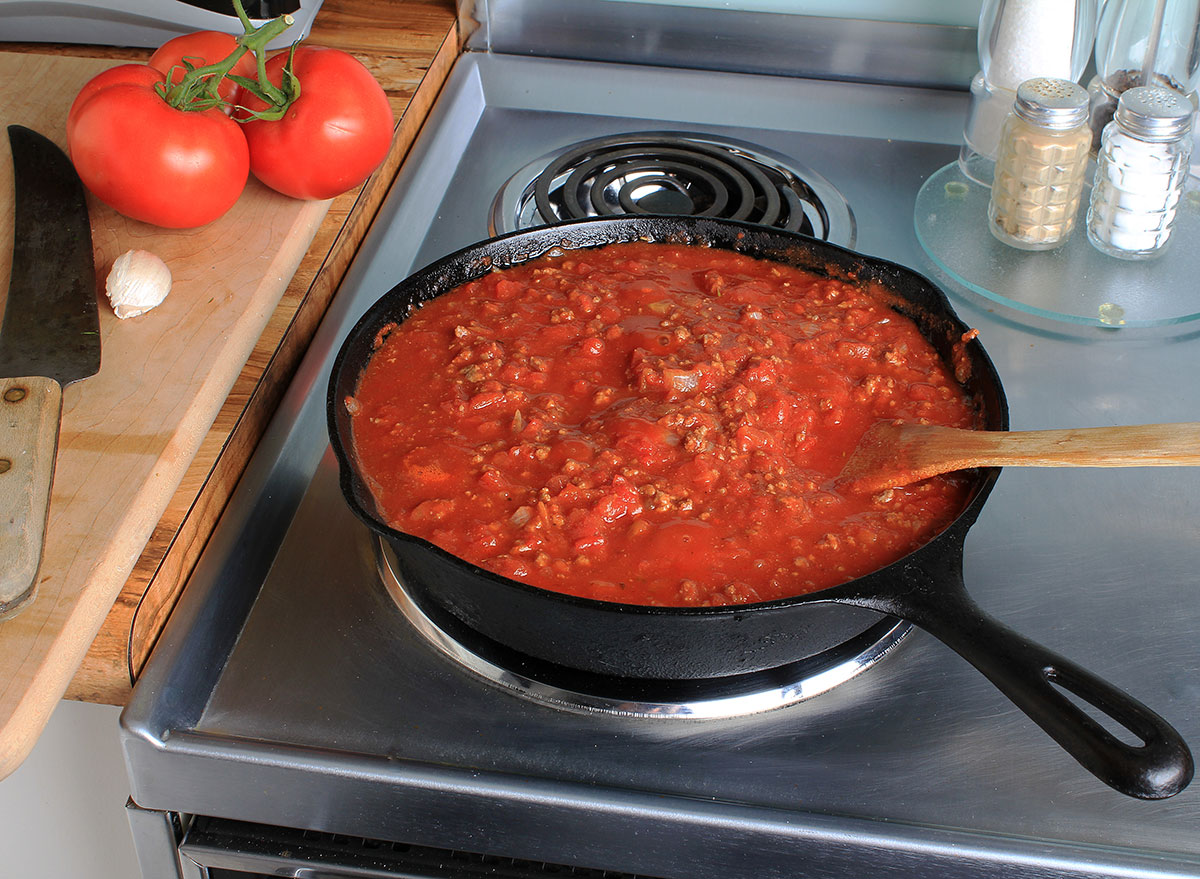 Tomato sauce in skillet