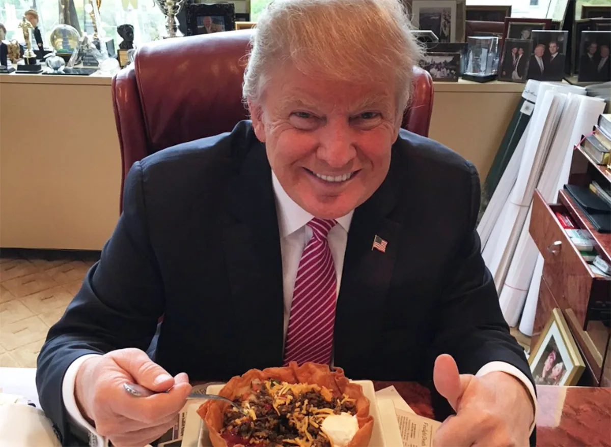 Donald trump eating mexican taco bowl