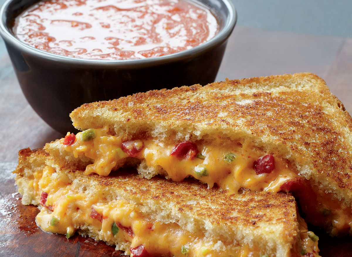 Vegetarian grilled cheese and tomato soup