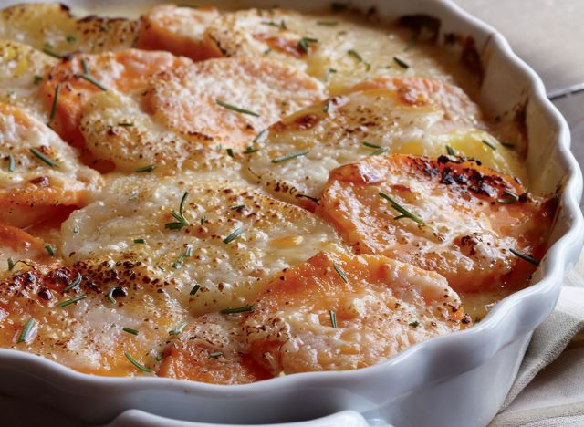 Vegetarian yukon gold ￼￼￼& sweet potato ￼￼￼gratin