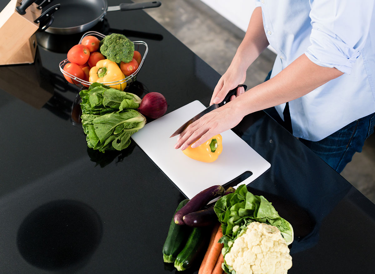 Cutting on plastic cutting board