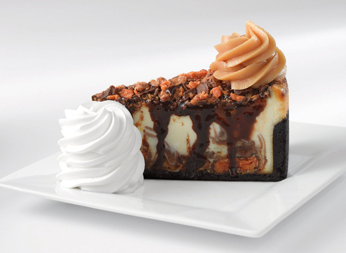 cheesecake factory adams peanut butter cup ripple cheesecake slice