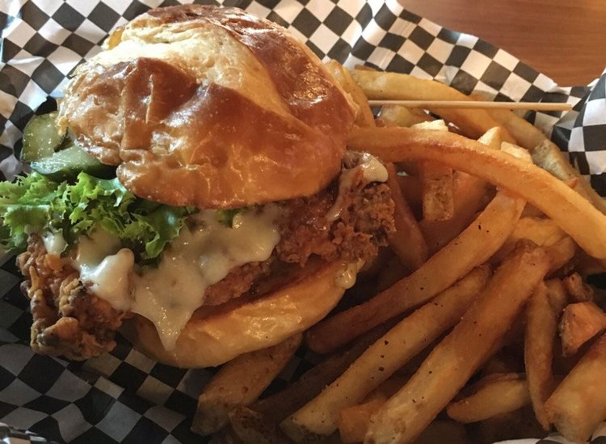 brunsons pub fried chicken sandwich with fries