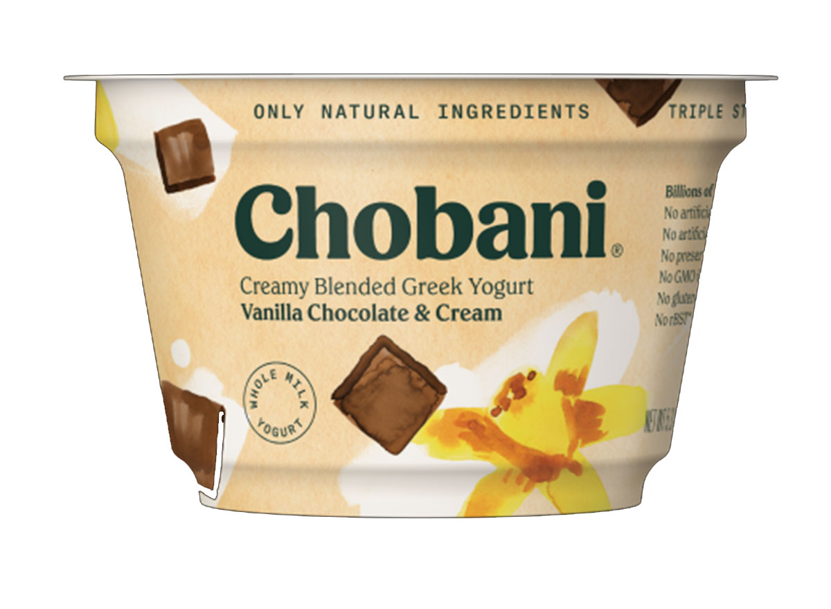 Chobani blended greek vanilla chocolate and cream cup yogurt