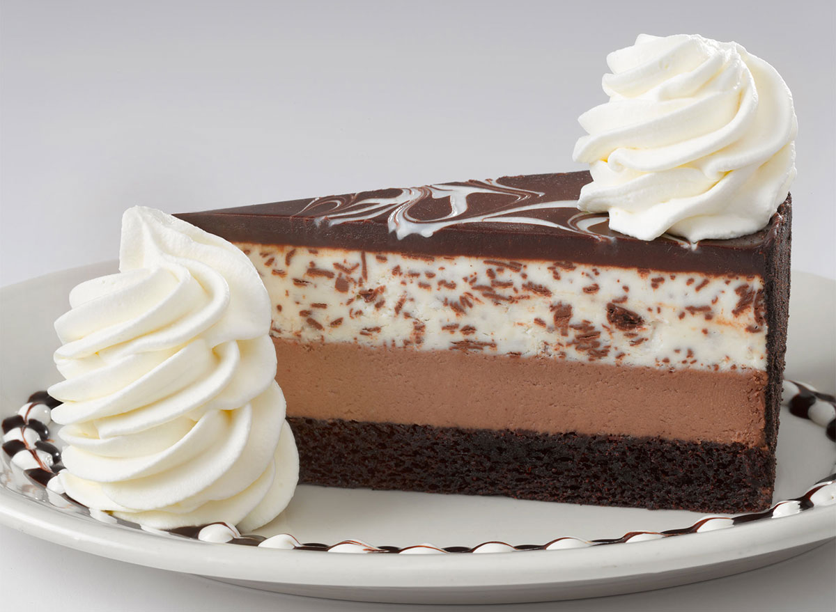 cheesecake factory chocolate tuxedo cream cheesecake slice