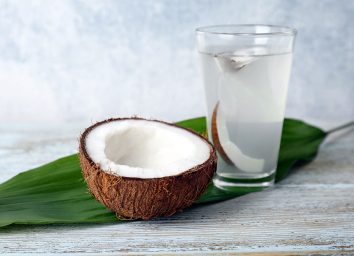 coconut water on leaf