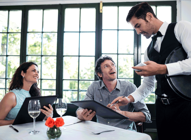 customer asking question with date about menu to waiter
