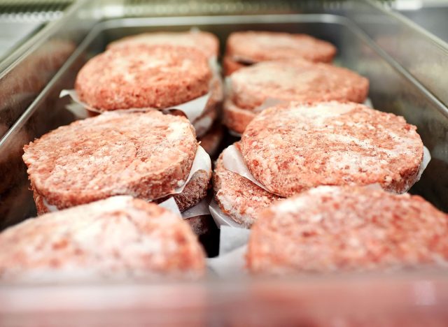 frozen meat patties in metal box