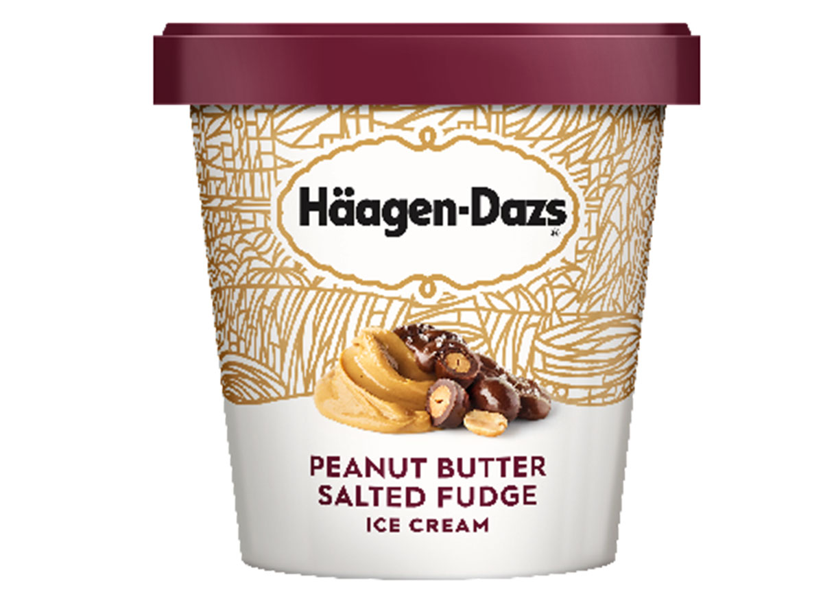 häagen-dazs peanut butter salted fudge ice cream tub.