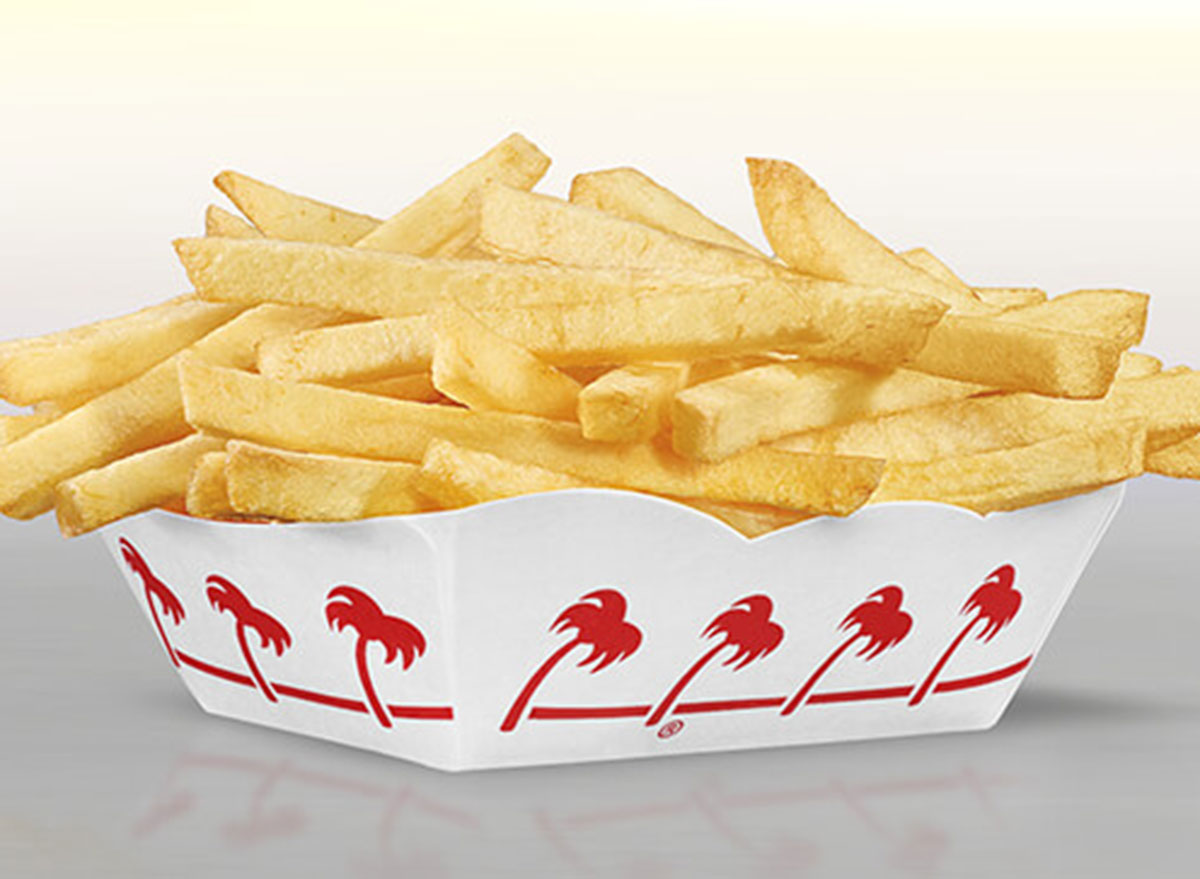 In-n-out french fries in holder on background