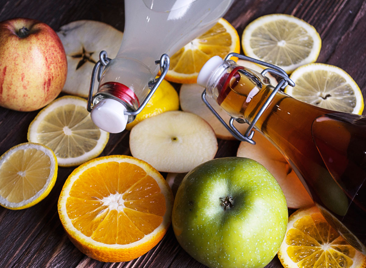 kombucha bottle and fruit