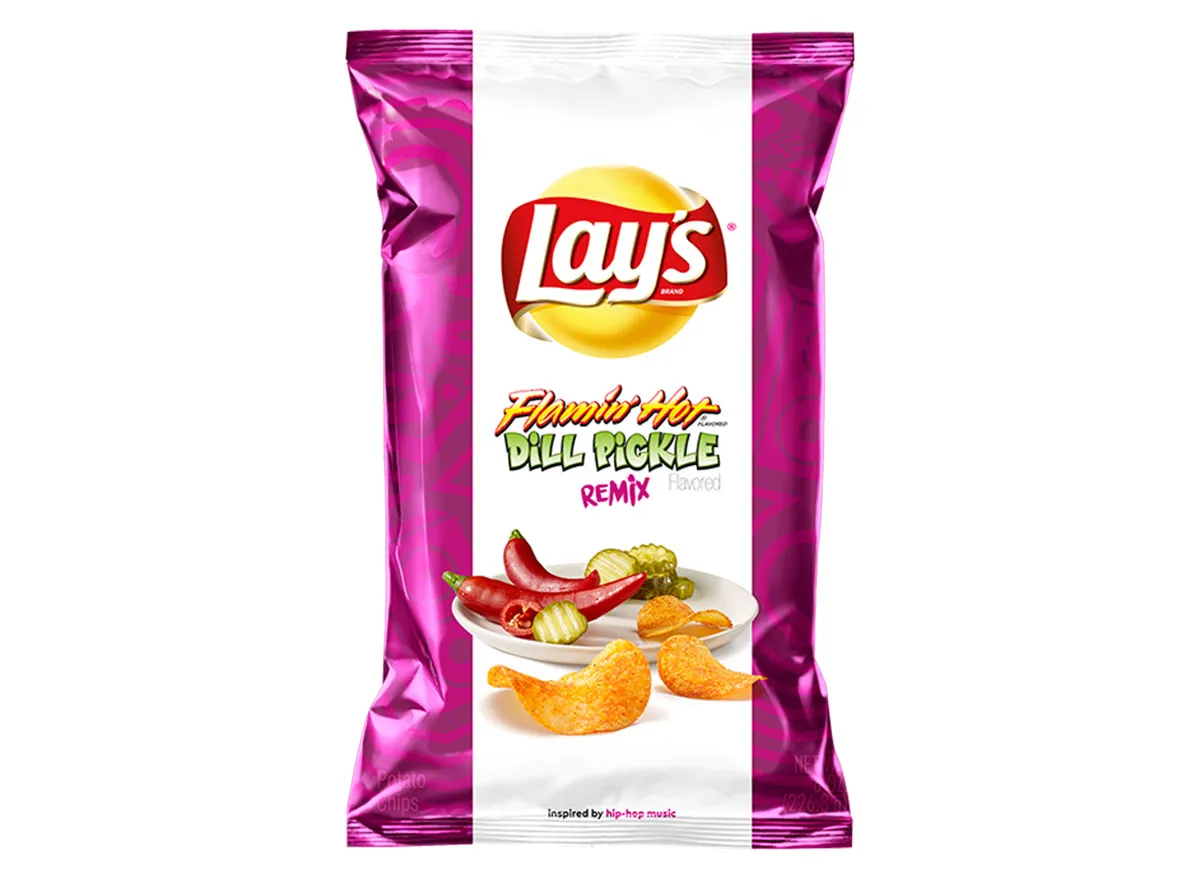 lays flaming hot dill pickle flavored chips bag