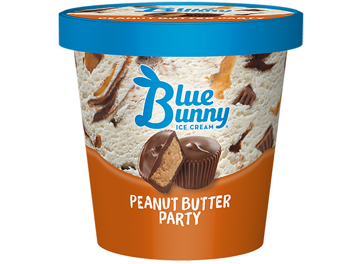 blue bunny ice cream's peanut butter party flavor in pint size