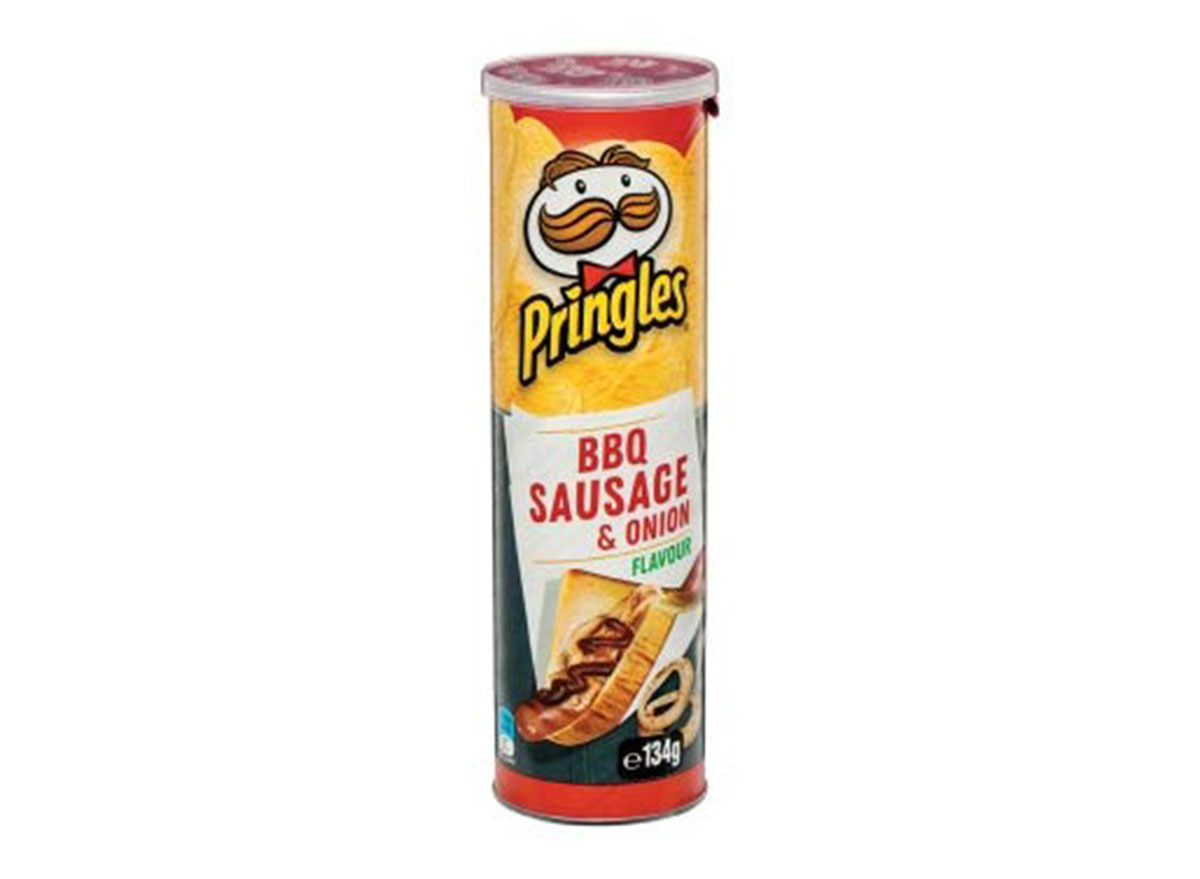 pringles bbq sausage and onion flavored chips can