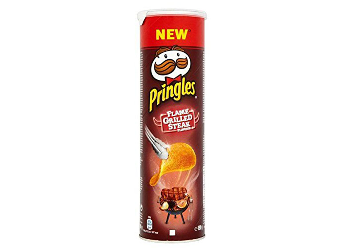 pringles flame grilled steak flavored chips can