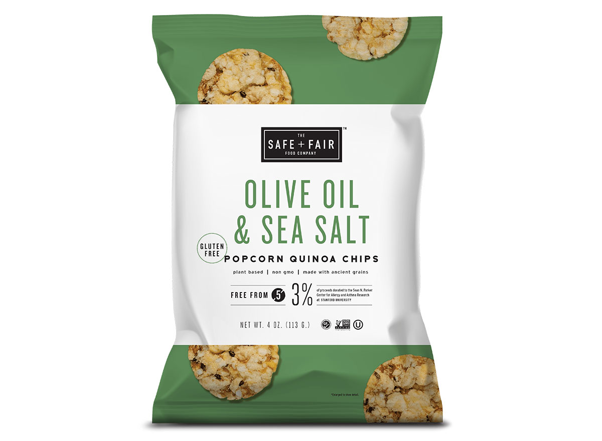 safe fair popcorn olive oil and sea salt chips bag