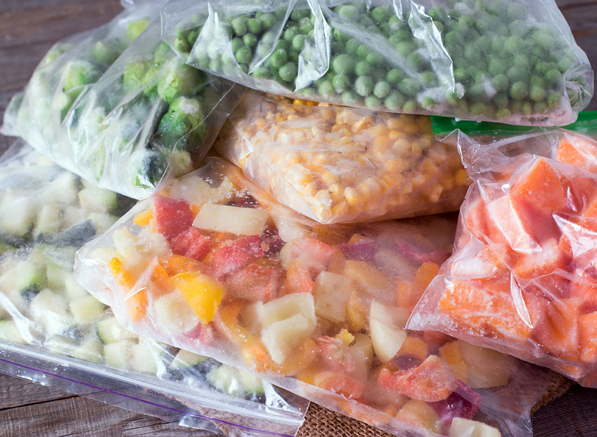 separated frozen vegetables in bags