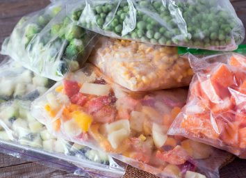 separated frozen vegetables in bags