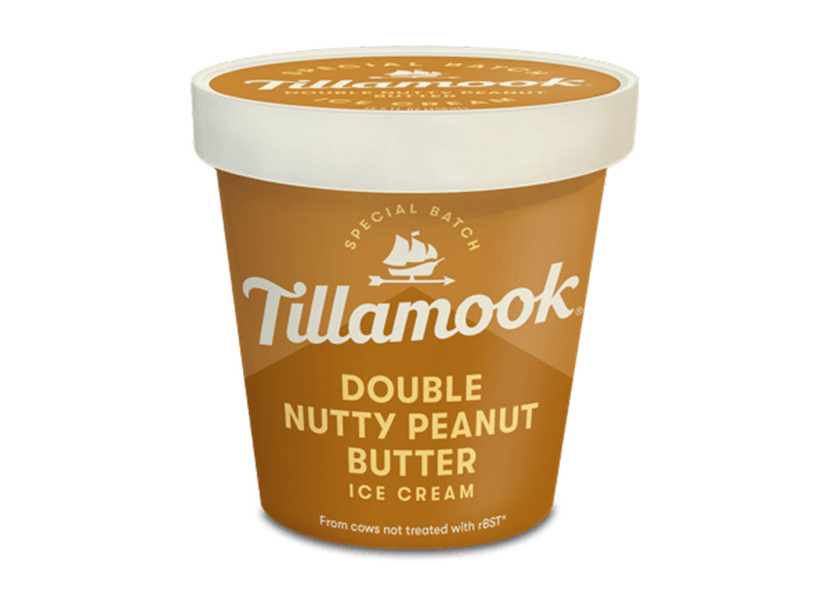 tillamook double nutty peanut butter ice cream tub.