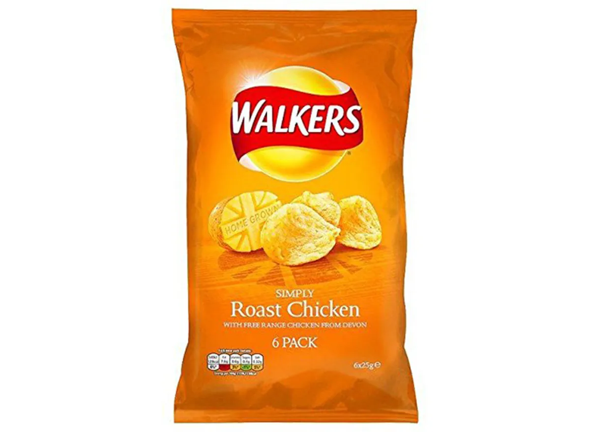 walkers roast chicken flavored chips bag