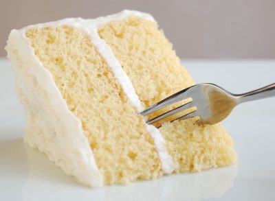 white vanilla cake with fork in it