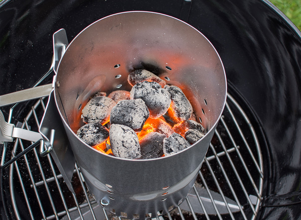 burning charcoal in grill