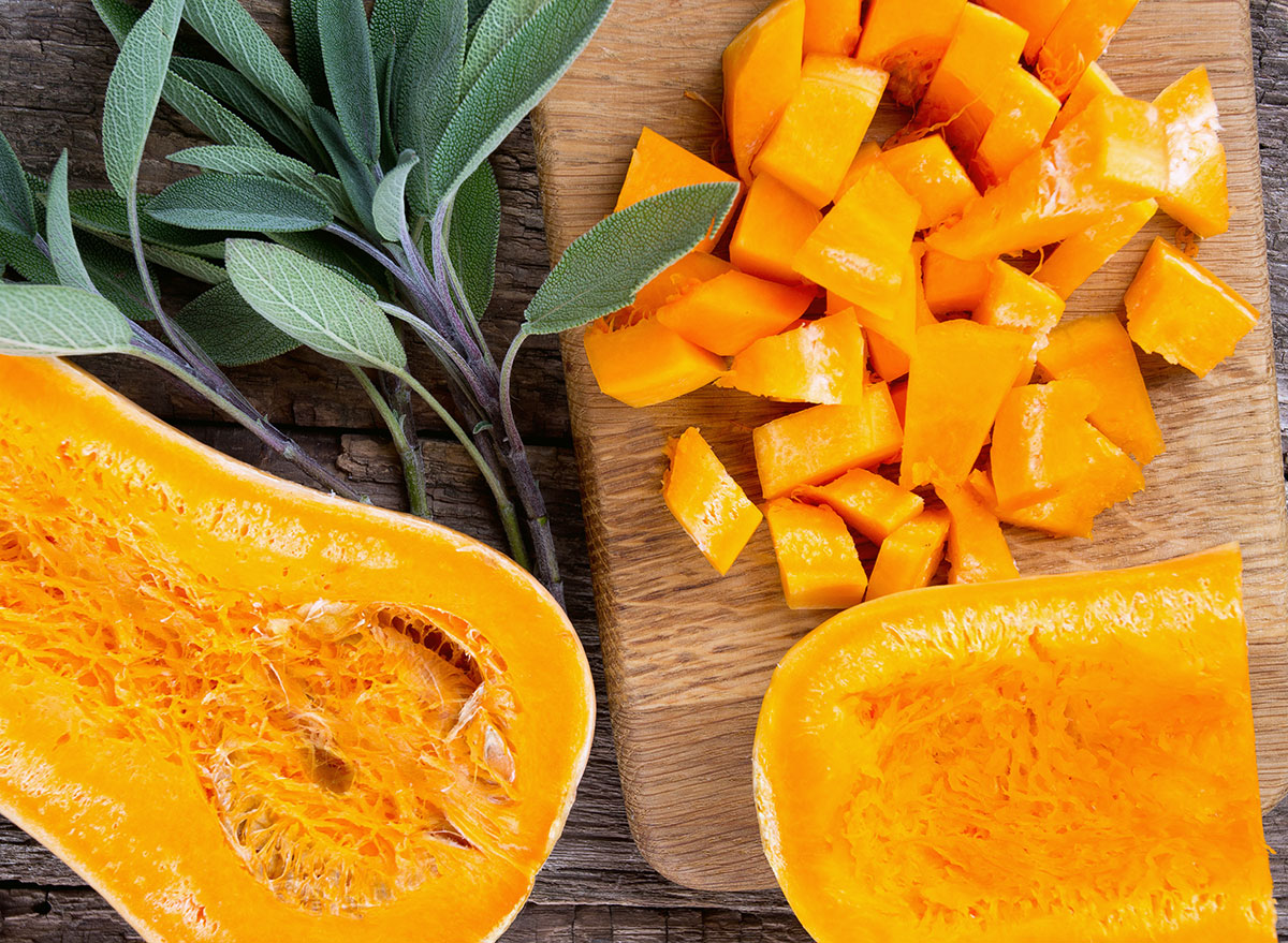 butternut squash on cutting board