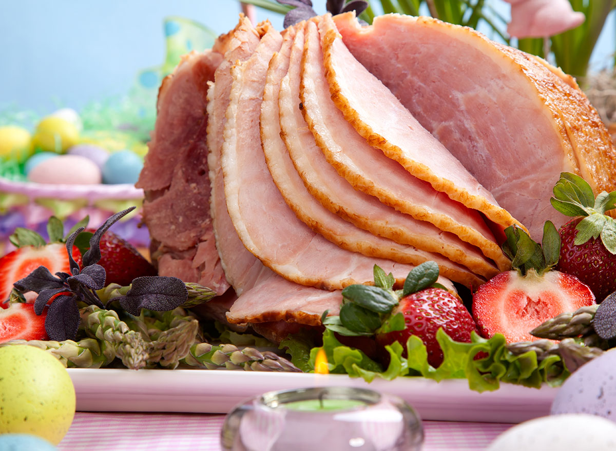 easter ham on fruit and veggie platter