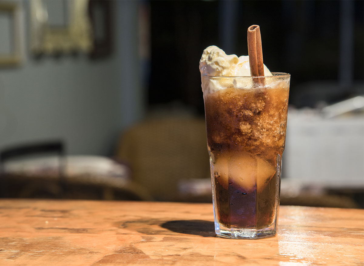 root beer float on table