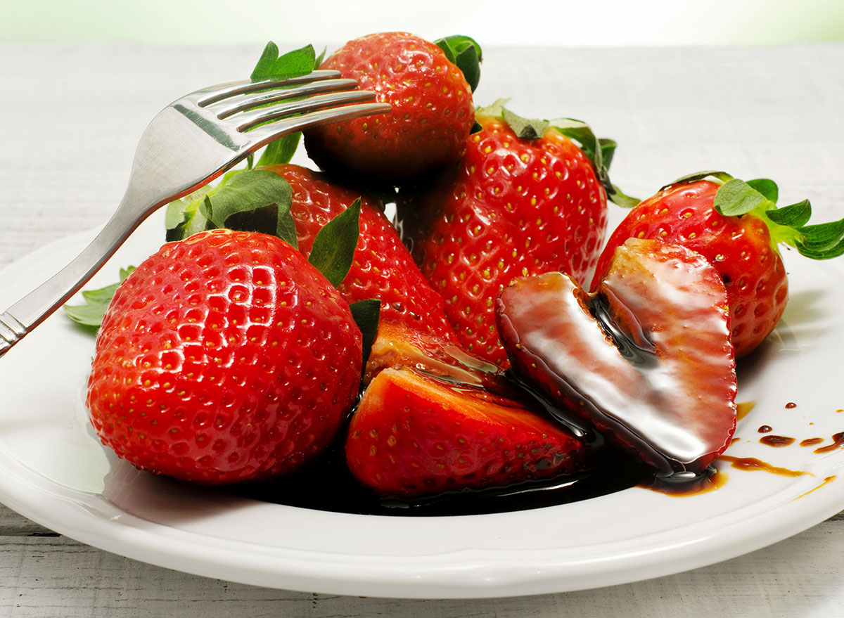 balsamic glaze over strawberries