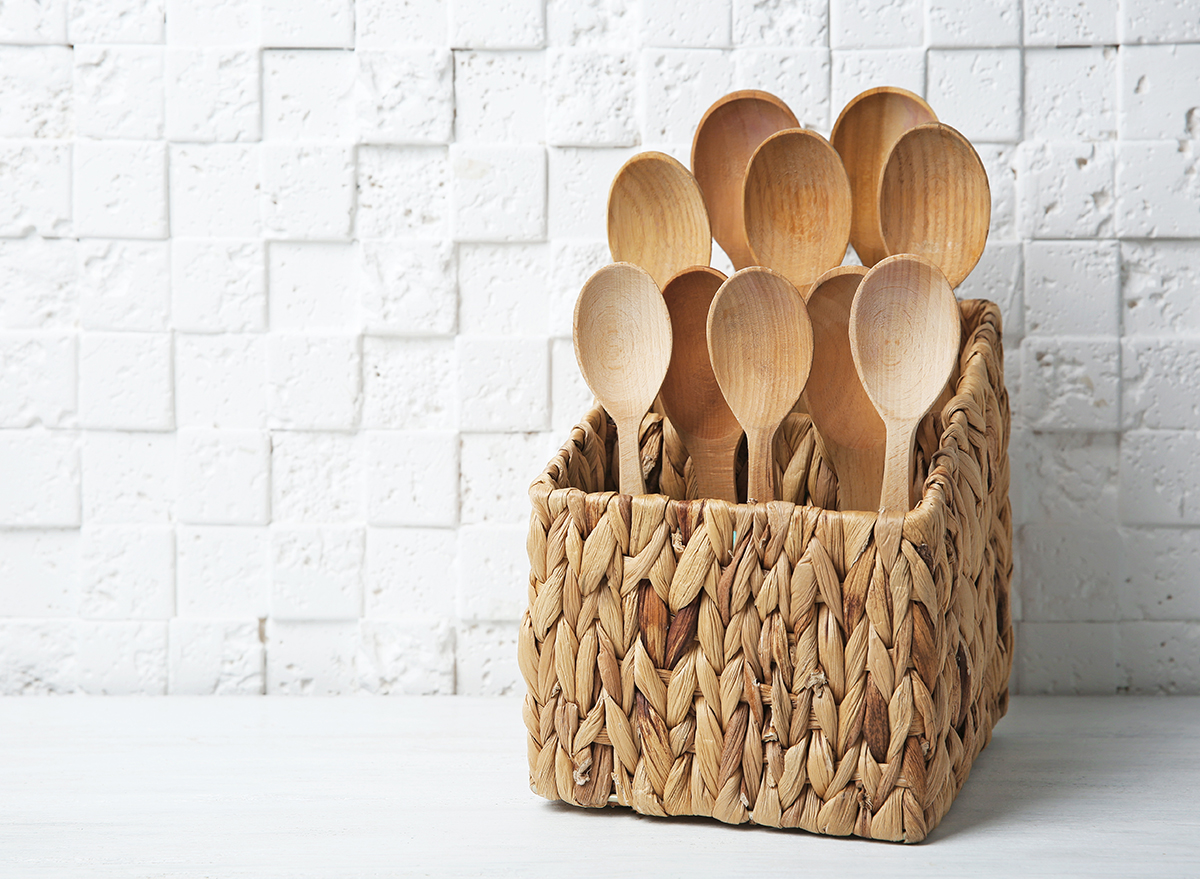 wooden spoons in basket
