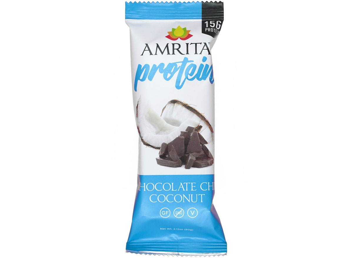 amrita coconut chocolate chip plant based protein bar