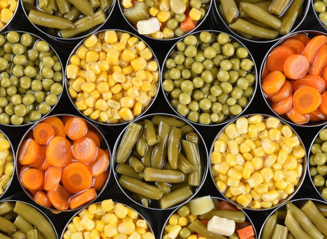 opened canned corn carrots peas green beans