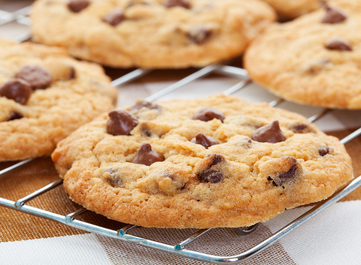 chocolate chip cookies on a cooling rack