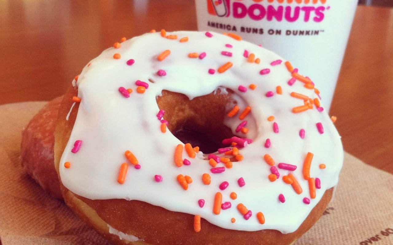 dunkin donuts white frosted sprinkled donut