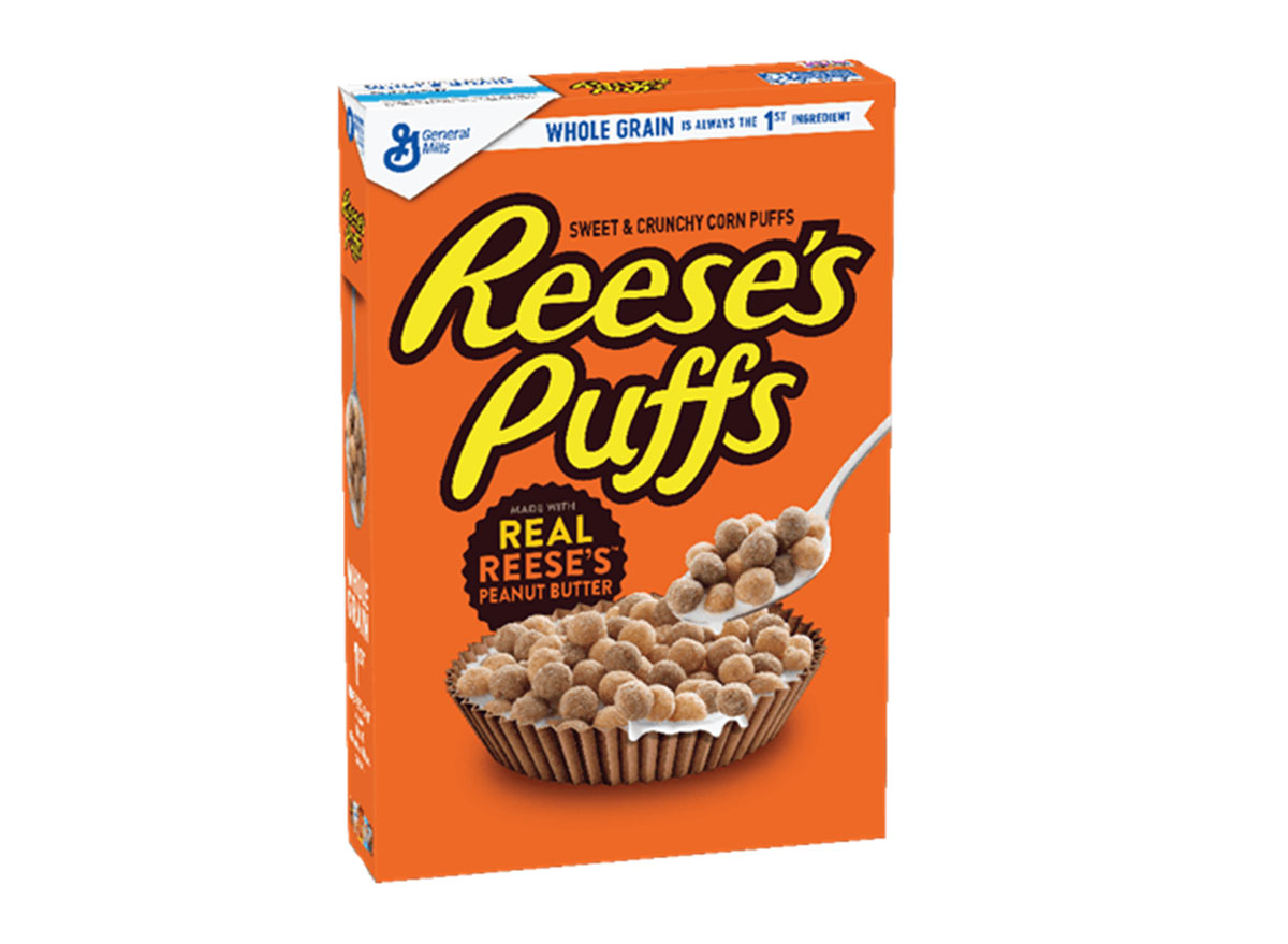 general mills reeses puffs cereal box