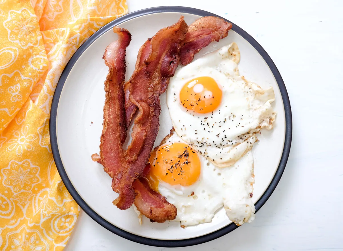 High protein keto breakfast of bacon and eggs