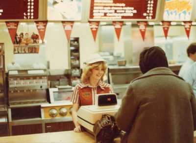 Mcdonalds woman working register in early 1980s