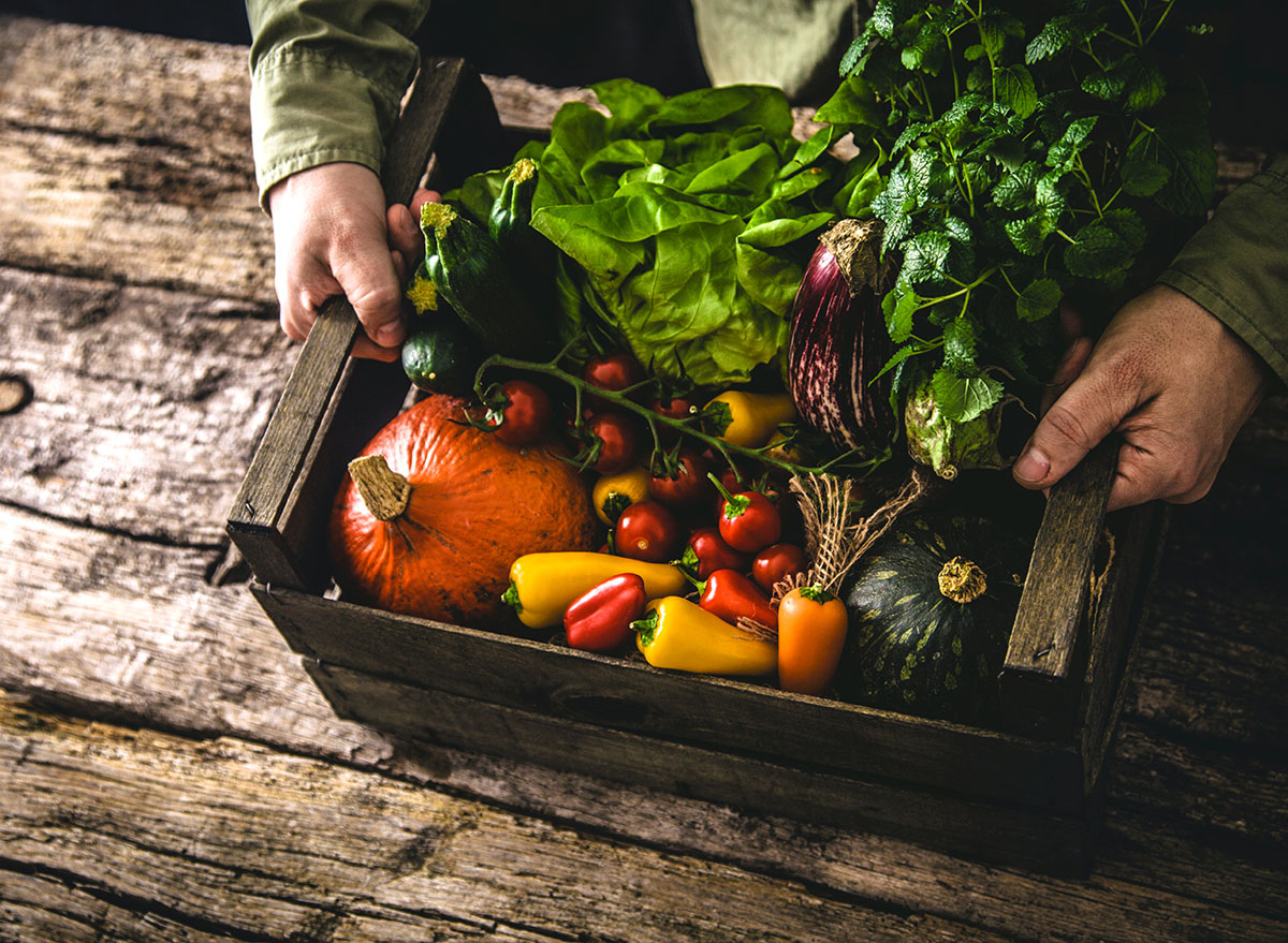 organic vegetables in wooden box